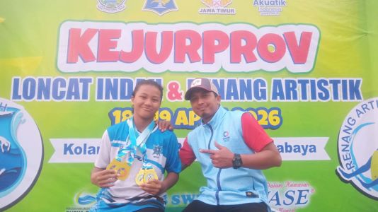Kabupaten Mojokerto juara umum Kejurprov Loncat Indah Jatim 2026, menggeser dominasi Surabaya dengan raihan 8 emas foto: MC Jatim 